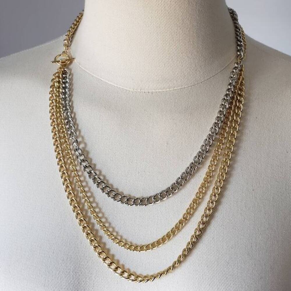 New FRANCESCA'S Multi Row 3‎ Chain Two-Tone One Size Necklace